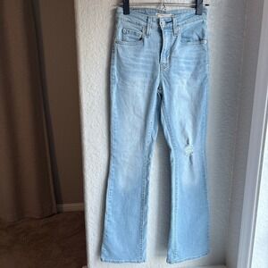 Levi's 725 High Rise Soft Bootcut Light Wash Denim Distressed Jeans 25 x 30